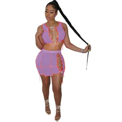 Новинка лета 2021, модная сексуальная женская одежда с вырезами, блузка и юбка, комплект из 2 предметов