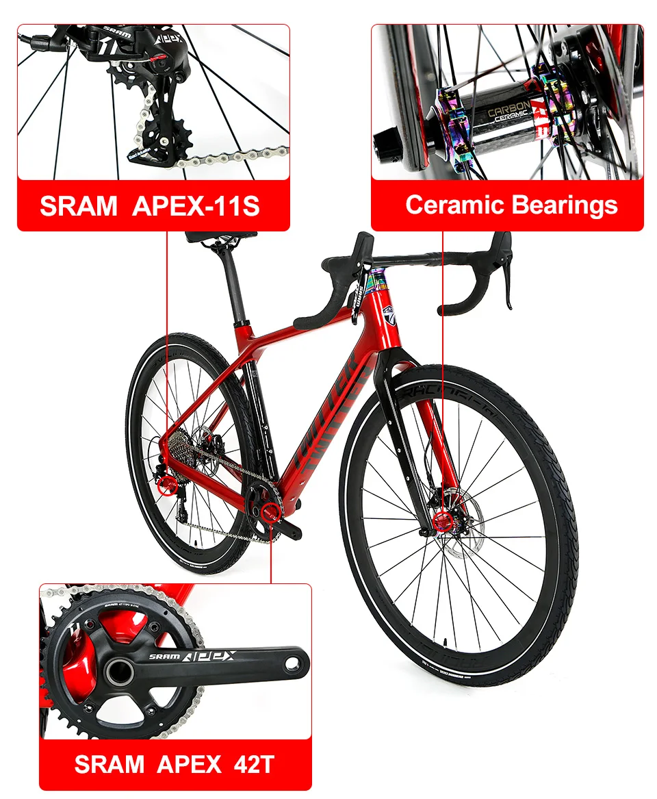 TWITTER The New Gravel X APEX 11S Hydraulic Disc Brake700C*40C Carbon Fiber  Road Bike Fully Hidden Internal Cable gravel bicycle