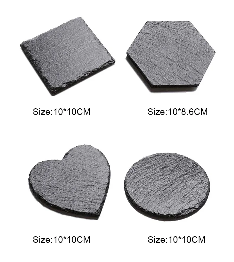 Wholesale Black Nonslip Drink Slate Stone Bulk Coasters Set Holder