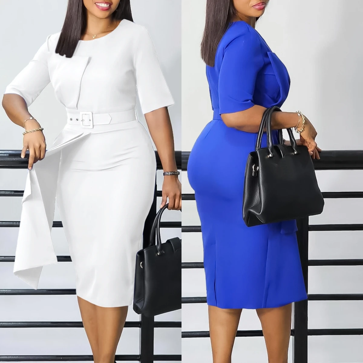 Elegant Midi Office Dress For Women - Casual Formal Workwear Elegant Midi Office Dress For Women - Casual Formal Workwear