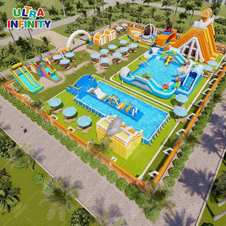 Outdoor Customized Large Pool Inflatable Water Amusement Park Commercial Mobile Land Park Inflatable for Kids and Adults