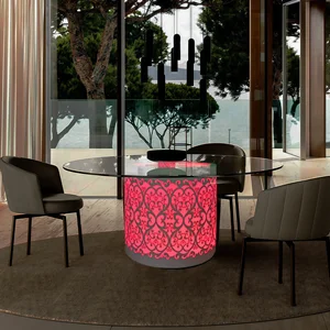Modern Acrylic and Metal Indoor LED Colorful Glow Round Shape Tables for Hotels Banquets Use Dining Furniture