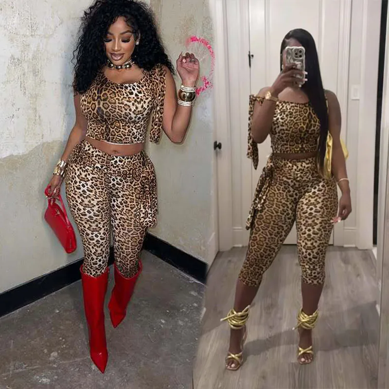 2025 Spring Fashion Boutique Leopard Print Sexy Clothing Two Piece Women's Suits 2025 Spring Fashion Boutique Leopard Print Sexy Clothing Two Piece Women's Suits
