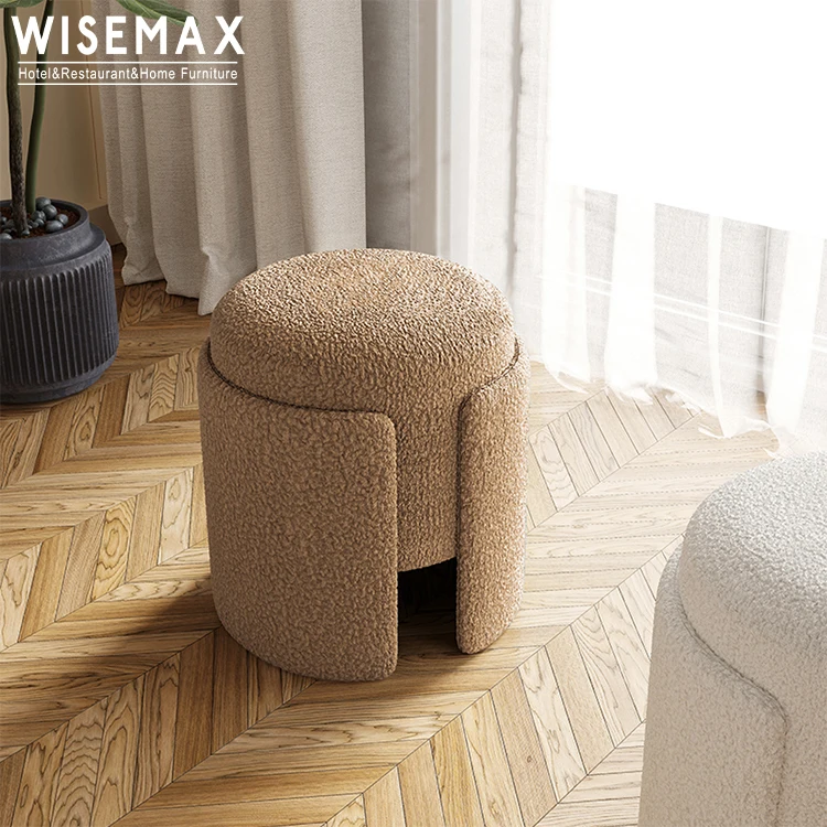 WISEMAX FURNITURE Nordic Style Teddy Fabric Sponge Soft Ottoman Stool Salon Dressing Room Furniture Boucle Chair