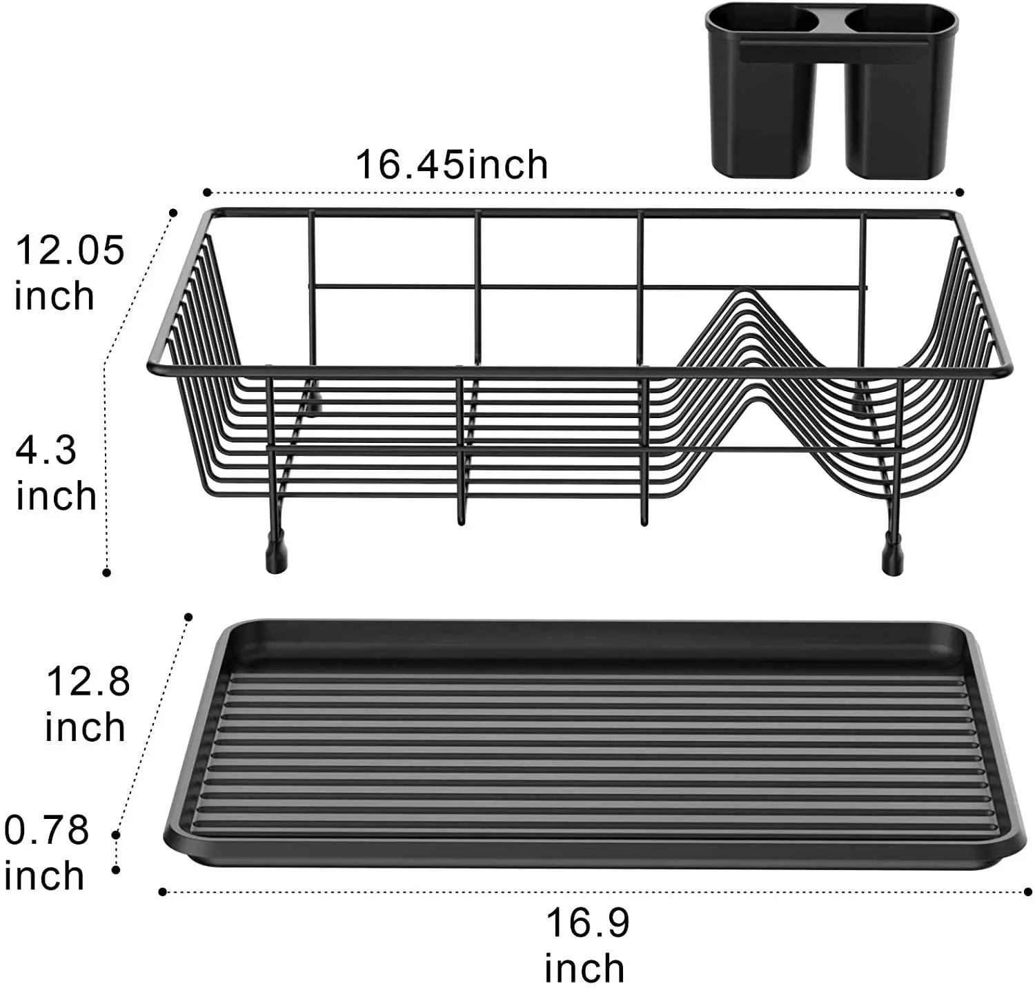 Small Black Dish Rack With Tray Compact Dish Drainer For Kitchen