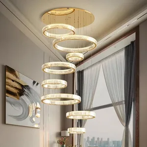 Modern Luxury Hotel Lobby K9 Crystal Ceiling Chandelier Villa Living Room Loft Staircase Round Ring Chandelier Pendant Light
