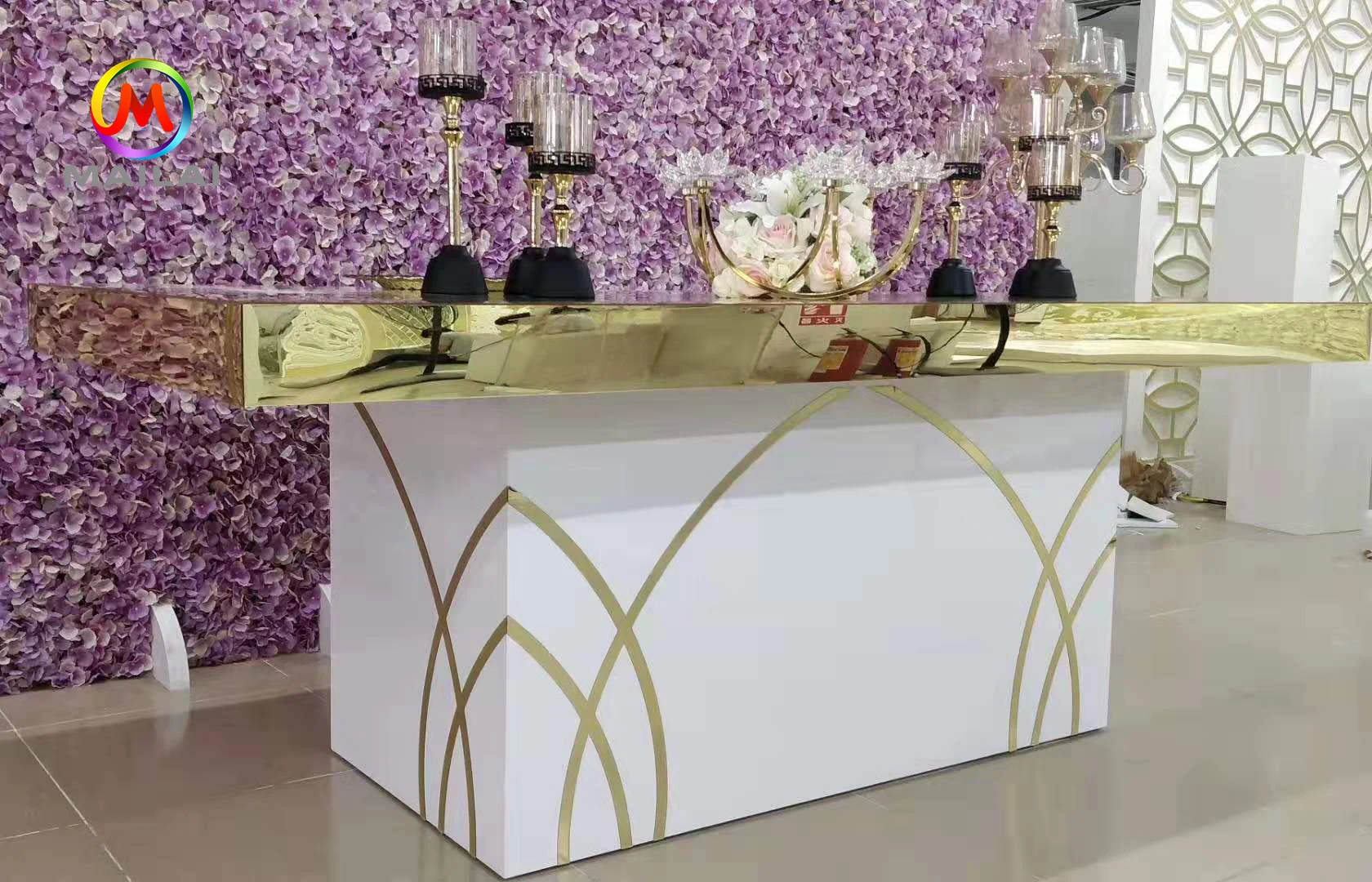 Party PVC Mirror Gold Acrylic Table For Wedding Decoration