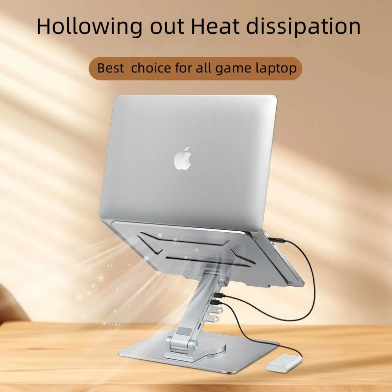 360 Rotation Aluminium Laptop Stand With Type c Docking Station  4 in 1 Multi Usb Hub