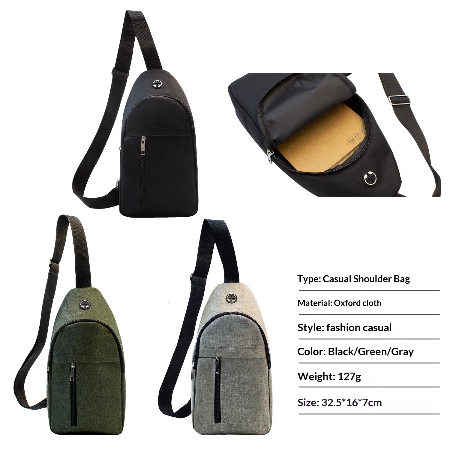 Cross-Border New Men's Oxford Cloth Breathable Zipper Chest Shoulder Crossbody Bag Multifunctional Leisure Travel Custom