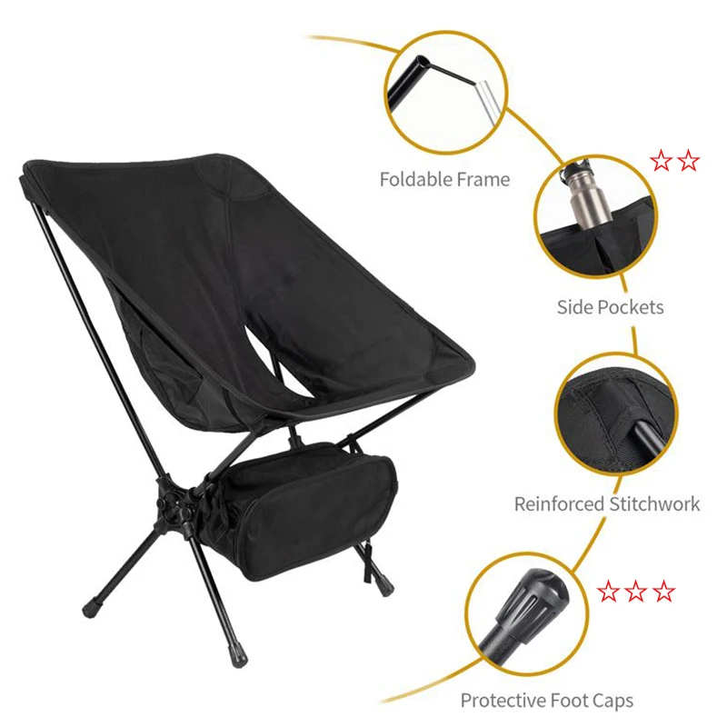 Outdoor ultralight Portable sea Beach Chair Foldable Beach Chair Folding double barred frame Camping moon Chair For Adults