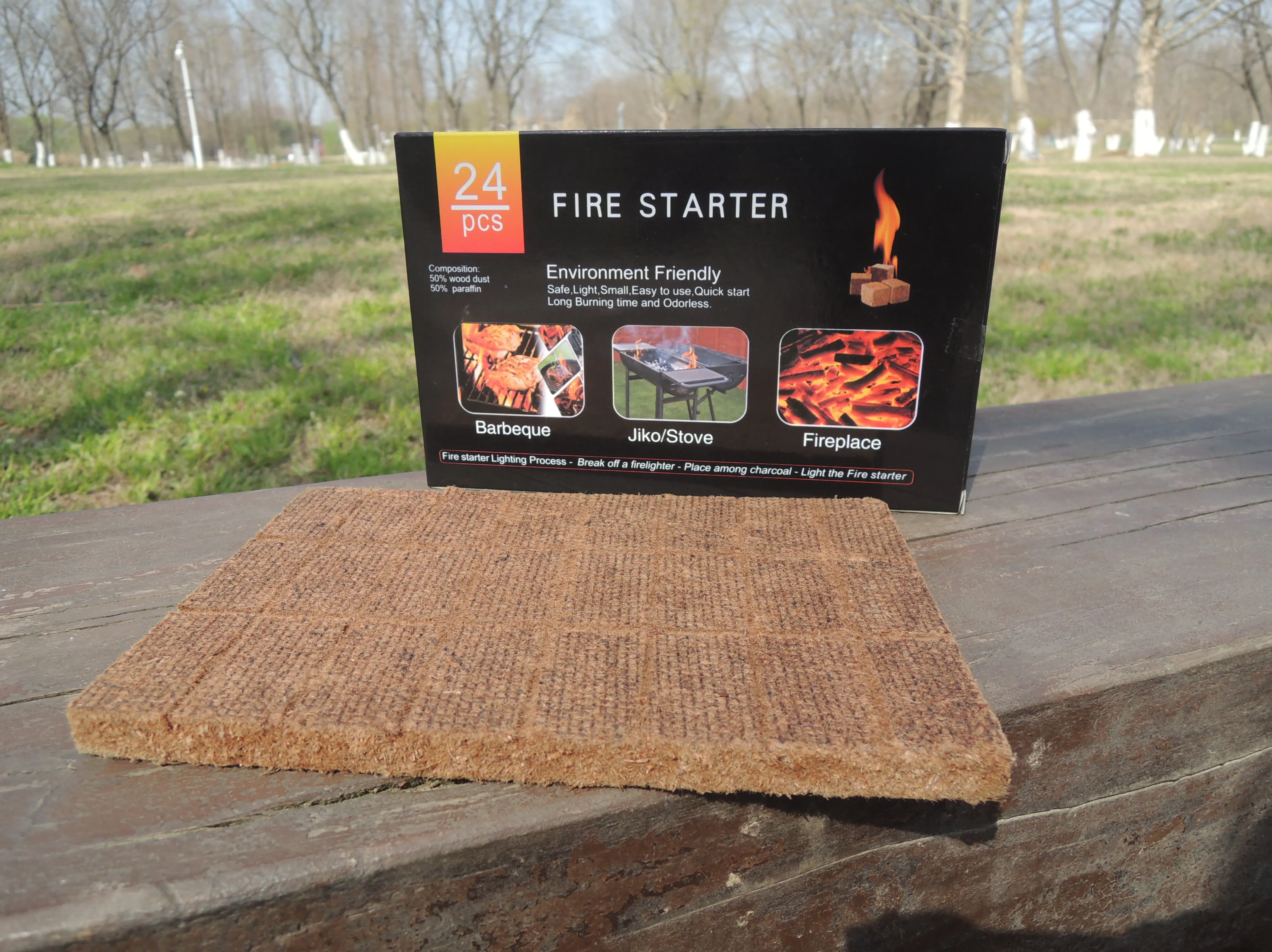 Natural Wood Fiber Fire Starter Cubes with Paraffin Wax Mesh Accessory for Fireplace Barbecue Survival Gear