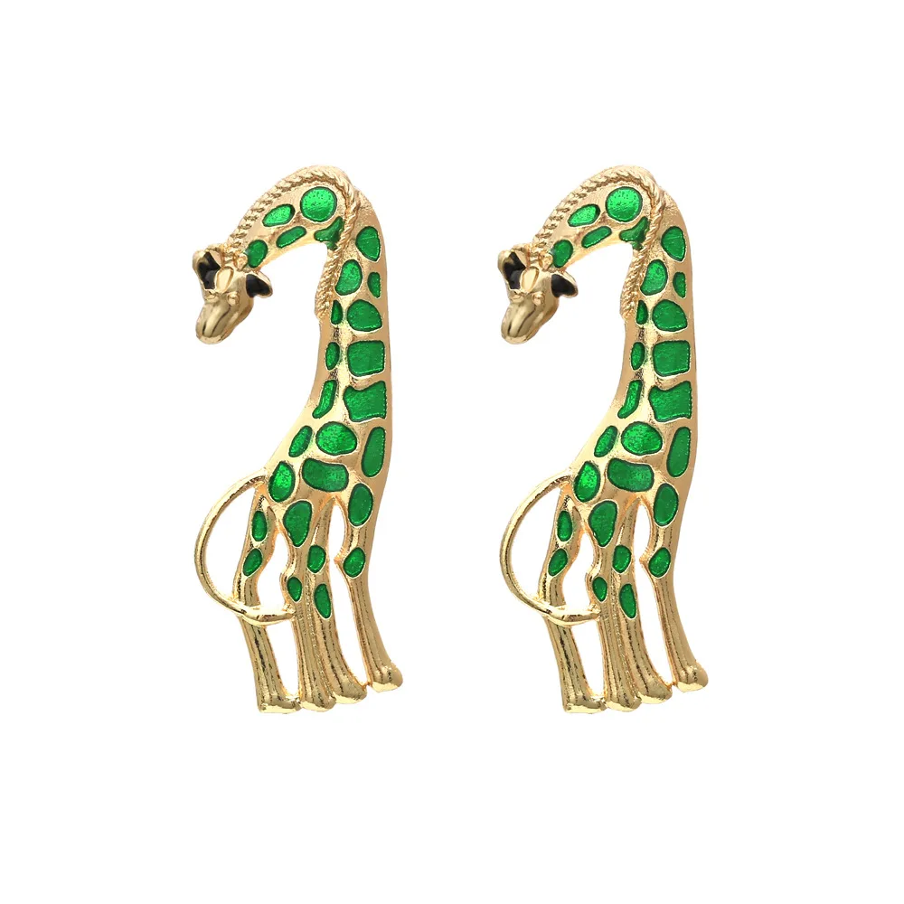 New Fashion Casting Alloy Gold Plated Green Enamel Animal Giraffe