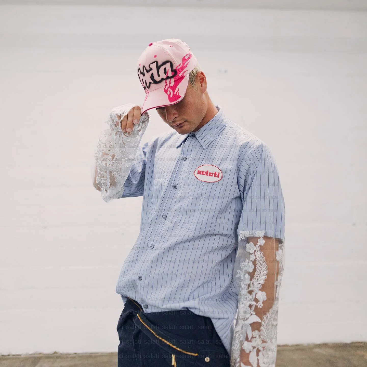 Custom Logo Collar Striped Button Down up Embroidered Tshirt Double Layer Lace Long Sleeve T-shirt Work Polo Dress Shirt for Men gallery 2