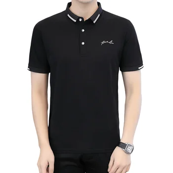 Top Quality and Hot Selling Man Fashion Cotton Plain Collar Polo Short Sleeve T-shirt_753#Black