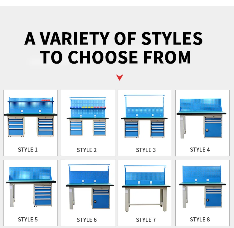 Steel frame metal workbench with drawers supplier