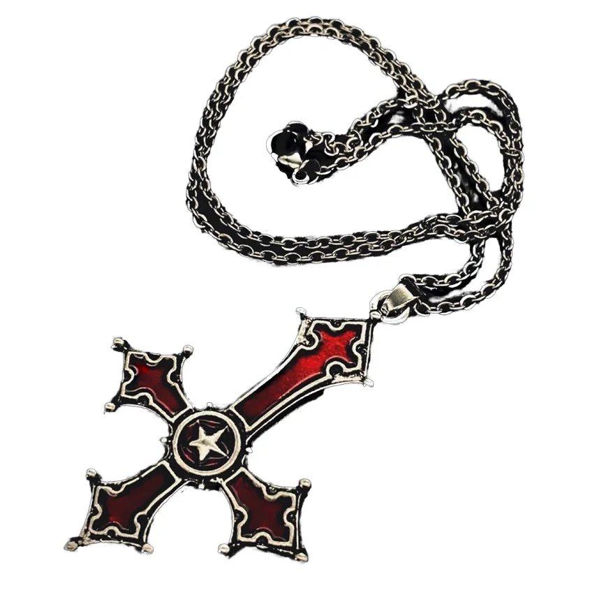 Lot De 2 Colliers Croix Gothique Perles Noires - Bijoux Punk Pour Femmes | Pendentif Croix, Style Rock, Halloween, Quotidien