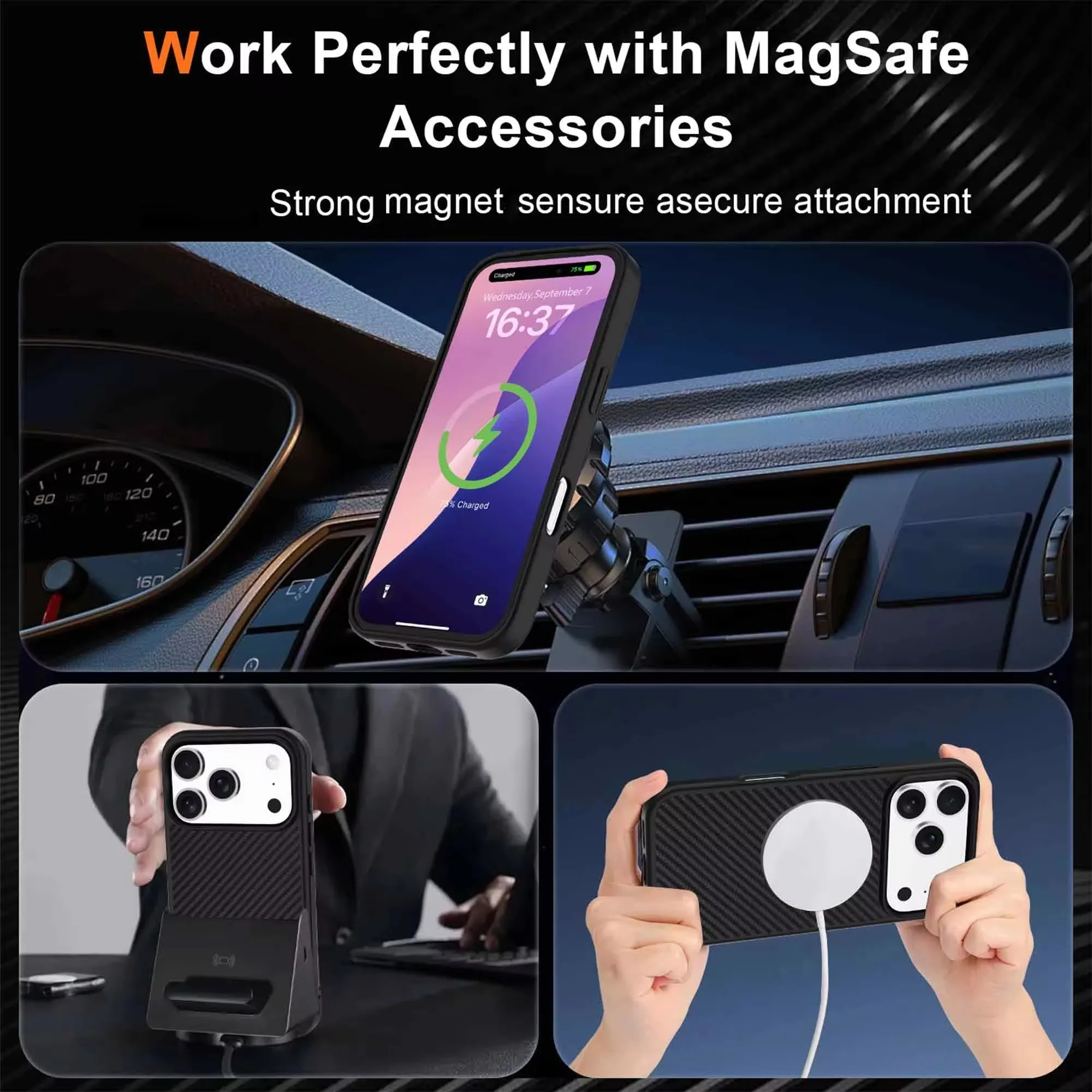 product laudtec carbon fiber soft shockproof phone case for iphone 17 air 16 pro max tpu pc material magnetic luxury business sjk1085-6