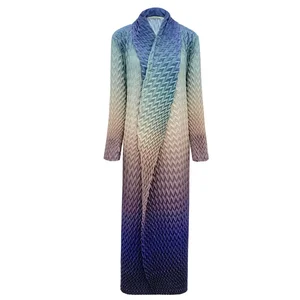 2025 Miyake Exquisite Casual Long Dress Gradient Color Fish-Scale Open Abaya Kaftan Robes V-Neck Mid East Lady Pleated Coat