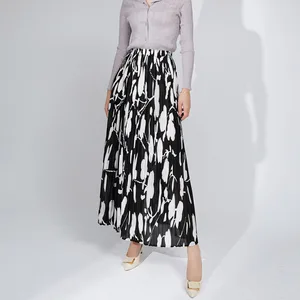 High Quality Women Fashion Clothing Elegant High Waist 100% Polyester Pleated Maxi Skirt Casual Style Long Pleated Skirt