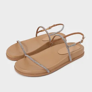 ZA Women's 2026 Summer New Platform Thin Strap Decorated Rhinestones Flat Fashion Thick Sole One-Strap Buckle Sandals Slippers