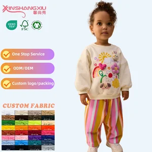 Wholesale Customized Girls' Clothing Sets 3D Pattern Pullovers and Colorful Striped Pants Children Tracksuit Set
