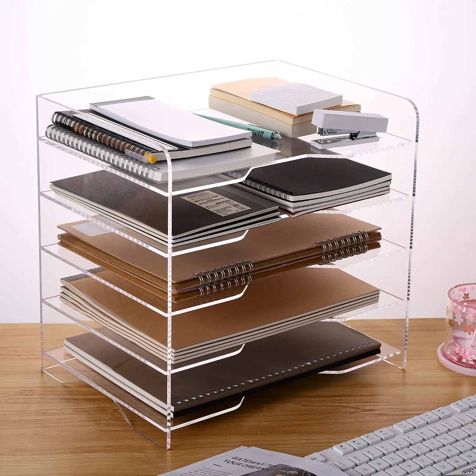 Custom Clear Lucite Files Holder Desktop Stackable Acrylic Magazine ...