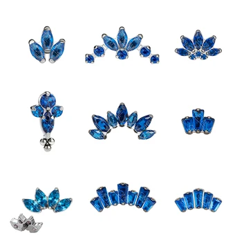 Giometal ASTM F136 Titanium Blue Crystal CZ Threaded Ends Conch Helix Tragus Ear Labret Piercing Body Jewelry Factory