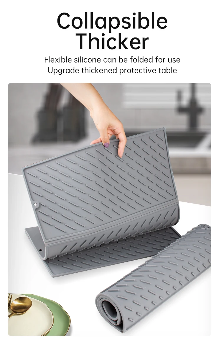 New Folding Kitchen Silicone Dish Drying Heat Resistant Mat Dish Mat
