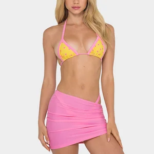 Popular Custom love Printed String Bikini Set Comfortable High Quality and Breathable 3 Piece Bikini Set