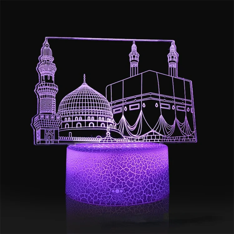 Remote Control Multicolor Muslim Islamic Table Lamp Creative Gifts Crack Base 3d Led Acrylic Ramadan Decorations Light