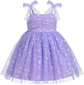 Customizable Manufacture Sweet Purple butterfly Spaghetti Strap Dress Tulle Dresses for Kids Girls