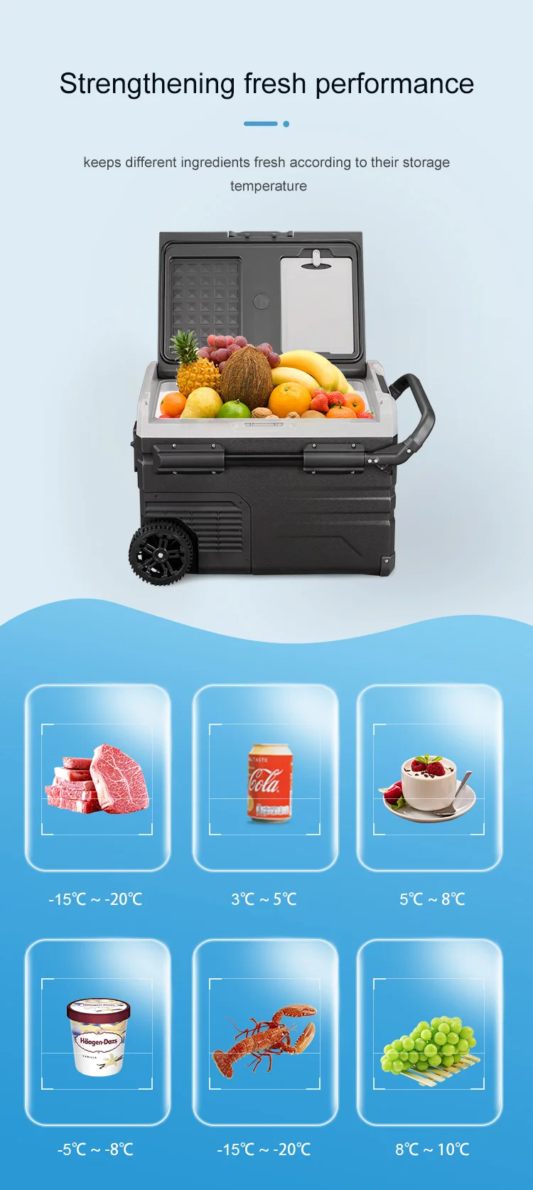 Alpicool Hot Sale TSW Series Portable Refrigerator Car Freezer Two Wheels With Battery Powered