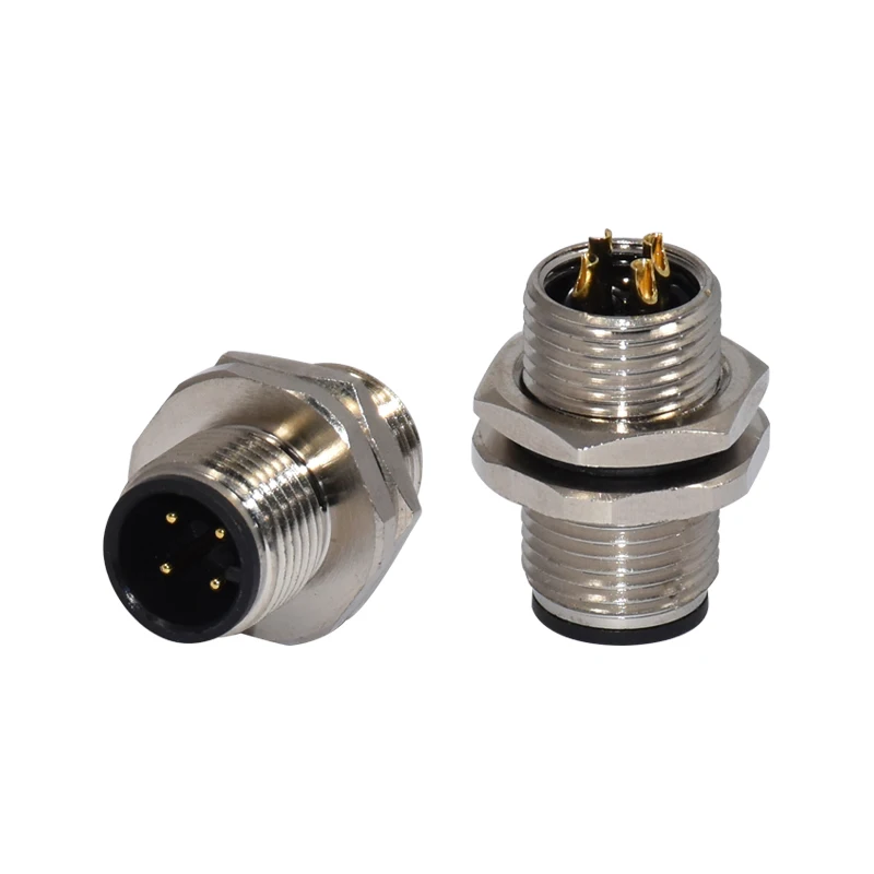 A Code 4 Pin Male 0.5A M12 Panel Mount Waterproof Connector PG9 Fastening Thread