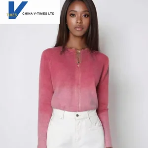 China V-times 2026 Women's Versatile Gradient Knit Sweater for Spring Autumn 2026 Casual Simple Pullover Top Button Fashionable