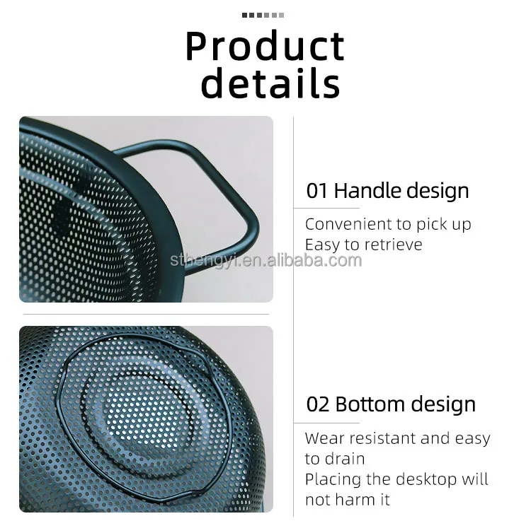 High Grade Stainless Steel Colander Bowl Set Small Hole Sink Colander Basket With Handle