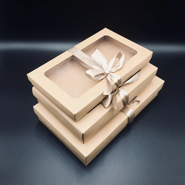 High Quality Kraft Paper Window Packaging Box with Ribbon for Socks  Underwear Bra Leggings Clothes for Shipping and Gifts