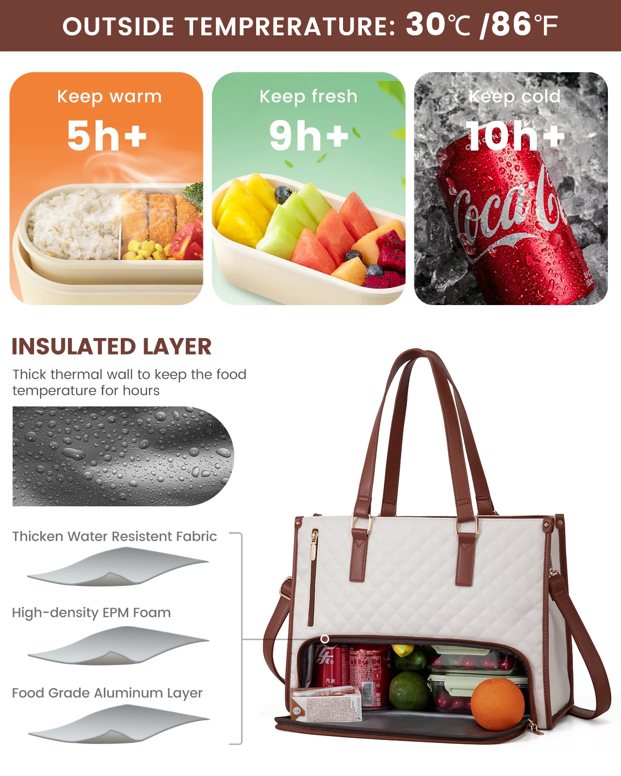 LOVEVOOK Quilted Large Capacity 15.6 Inch Work Business Laptop Bag With Insulated Lunch Compartment Lunch Tote Bag for Women