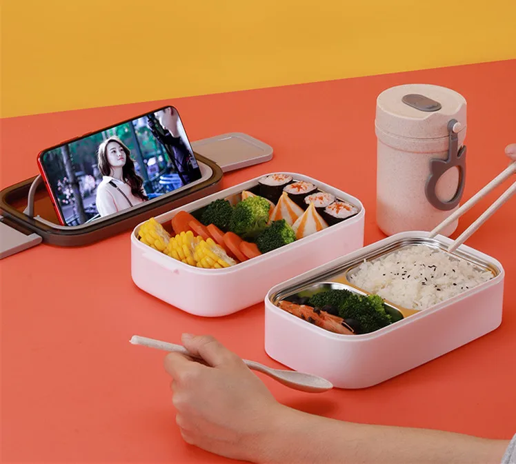 Airtight Modern Eco Friendly Double Layer Ins Style Insulated Custom Student Metal Stainless Steel Kids Tiffin Bento Lunch Box