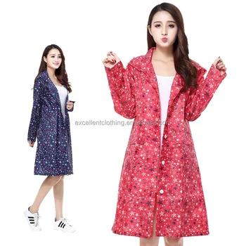 Fashion Raincoats women Lightweight Portable Long Jacket Printed stars Polyester Waterproof Rain Coat