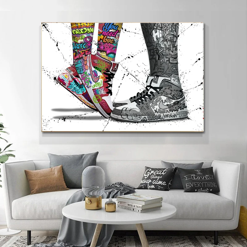 Wholesale Couple Shoes Graffiti Art Pop Street Wall Pictures And Posters  For Home Decor Living Room Decoration Canvas Painting From