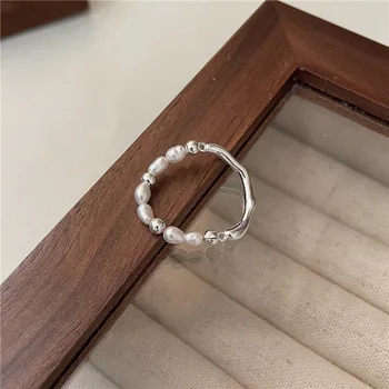 925 sterling silver irregular streamlined pearl ring korean blogger style fashionable ring silver jewelry wholesale