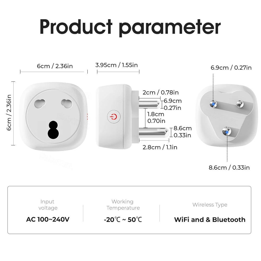 SMATRUL 16A Smart WiFi Bluetooth Plug with 2 USB Ports (2.4ghz WiFi Only) EU Plug