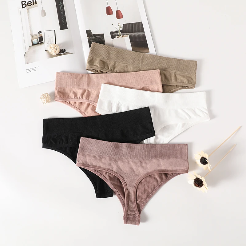 Cotton Thongs Women Sexy Panties Seamless Underwear Solid Color G-String Comfort Underpants Low Waist Ladies Intimates Lingerie