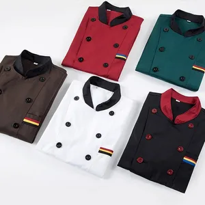 Custom Logo White Long Sleeves Jacket Coat with Pockets on Chest Soft Restaurant Uniforms for Employees Cook Hotel Chef Clothes