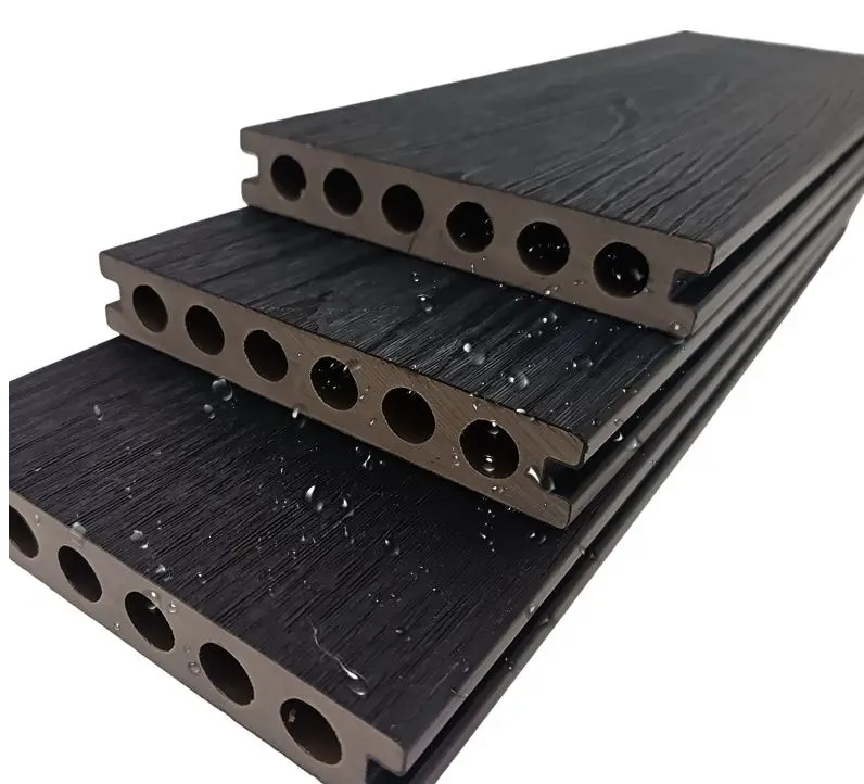 Melinco Popüler Ürün Modern Çevre Dostu Ahşap PVC Kompozit 3D Ahşap Desenli Harici WPC Zemin İnce Oluklar Bahçe Zemin Kirişleri İçin