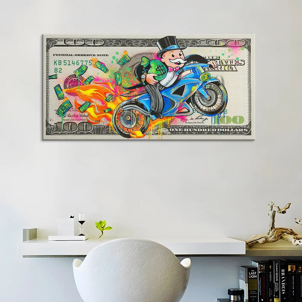 Graffiti Alec Monopoly Picture on Canvas Abstract Rich Man Colorful Art Prints 100 Dollar Bill Poster Wall Painting Home Decor