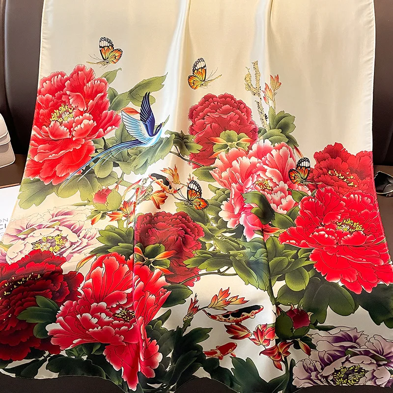 Sciarpa In Seta Donna Con Stampa Floreale E Pappagalli – 180x90 Cm – Personalizzabile Con Dedica