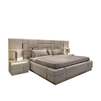 Newest High Quality Stainless Steel Metal Type Wooden Bed Frames Bedroom Modern Luxury Beds
