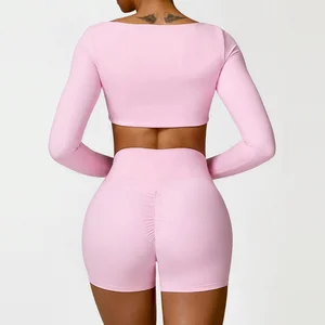 High Quality Long Sleeves Hanging Neck Yoga Clothing Tight Quick Dry Sports Fitness Yoga Pilates Outfit