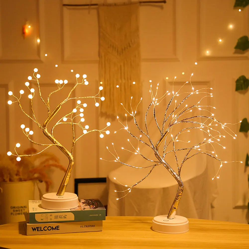 36 LED Pearl Tree Light USB and Battery Touch Switch Tabletop Artificial Bonsai Mini Tree Light Home Decor Shimmer Tree Lamp